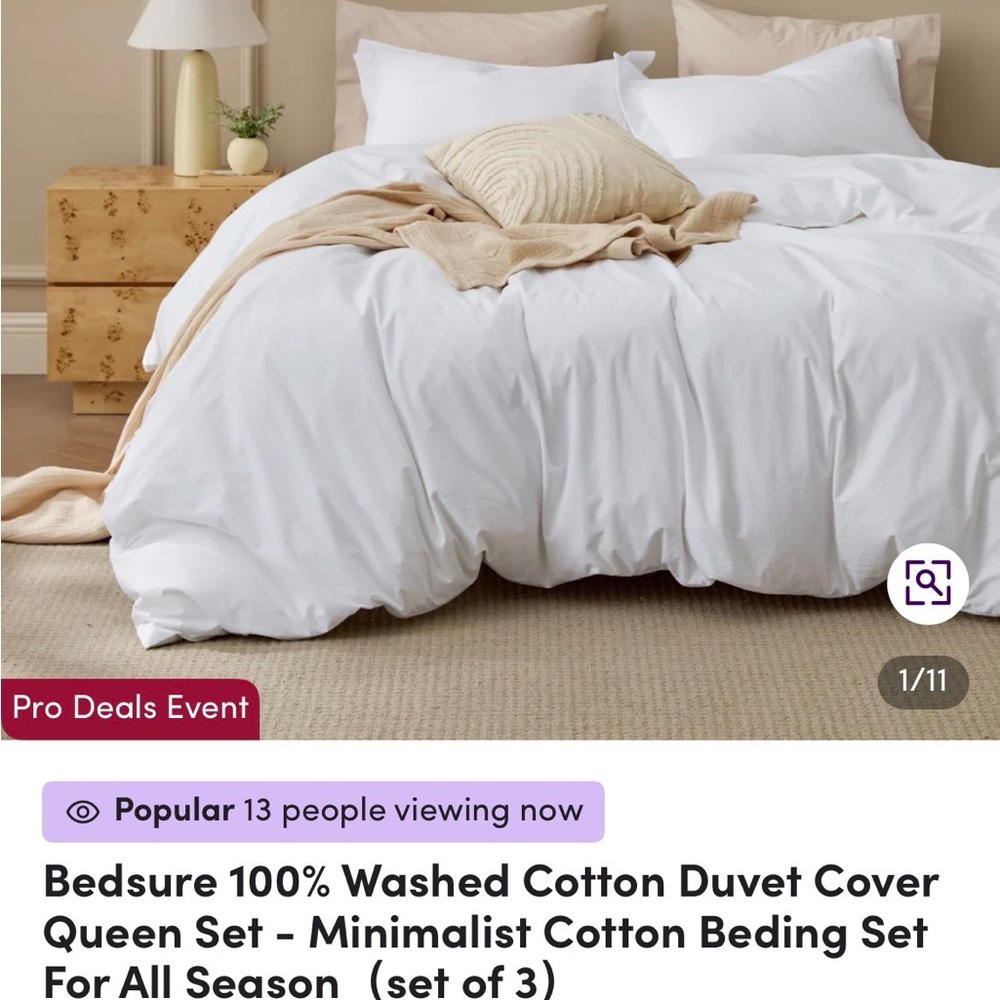 Washed Cotton Duvet Cover Set in White - Queen